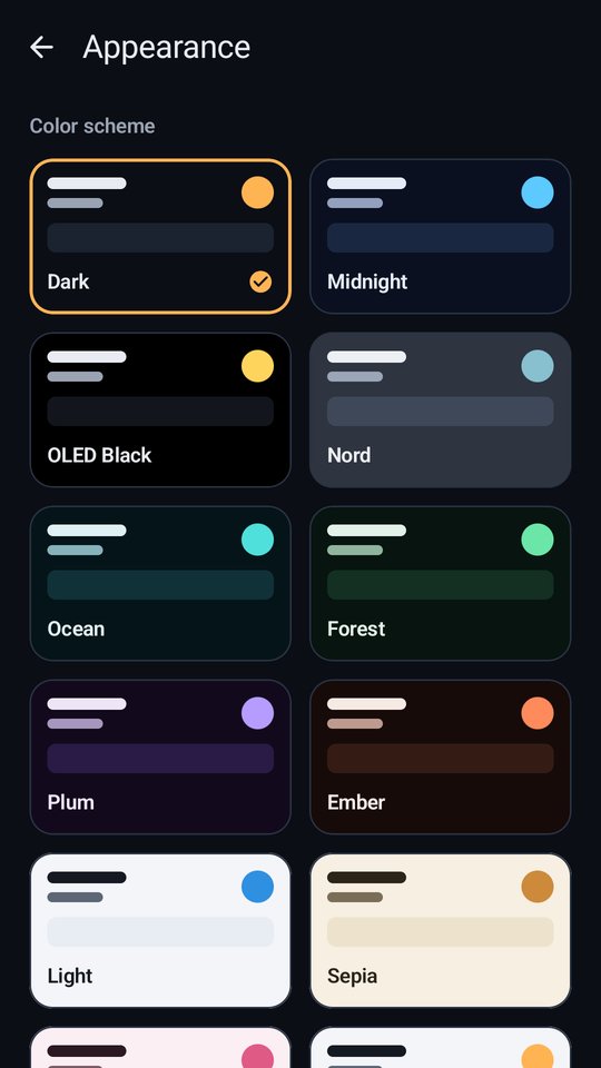 Theme picker on an Android phone in portrait